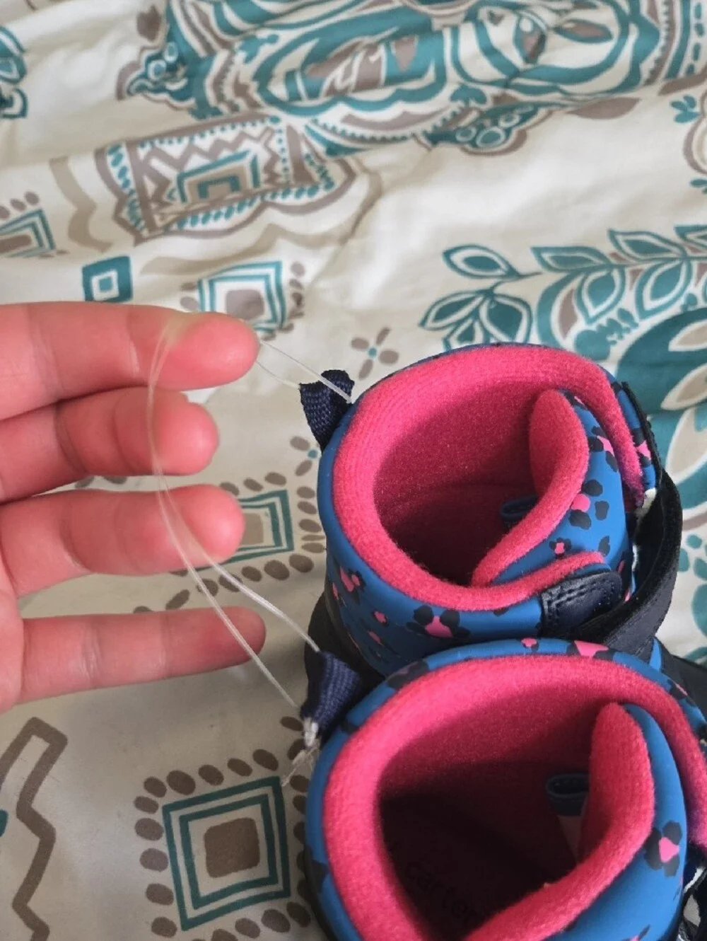 Carter's Navy Blue and Pink Kids Snow Boots with Patterned Blue Panels